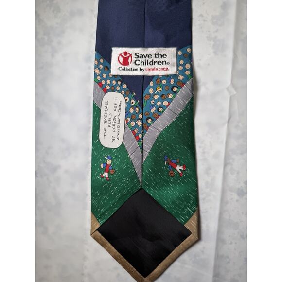 VINTAGE SAVE THE KIDS Navy Blue Men’s Neck Tie With Baseball Graphic - Picture 4 of 4